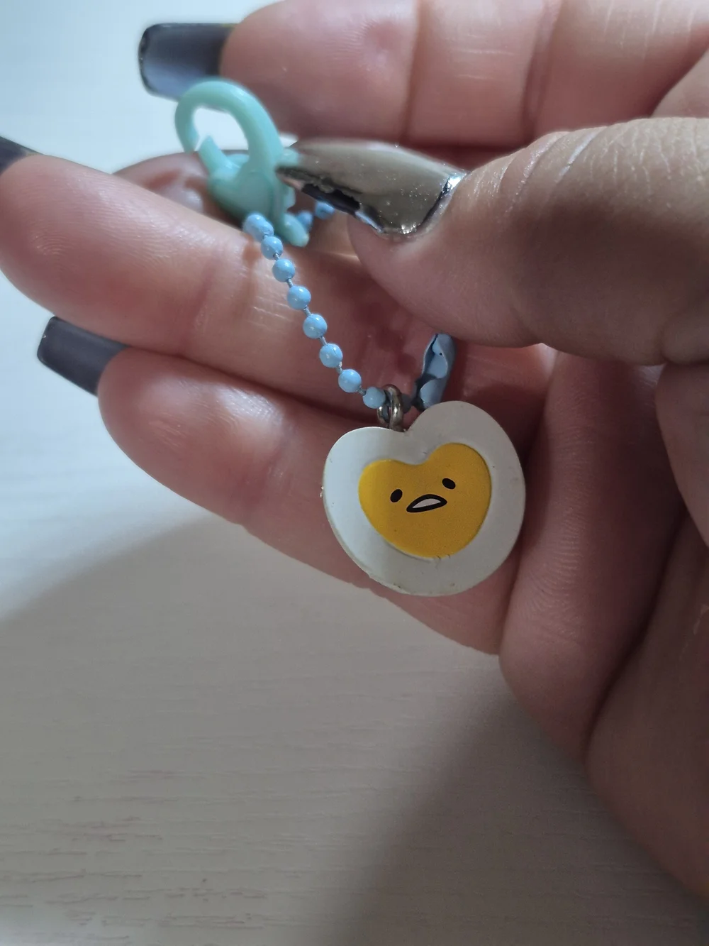 Blue Gudetama Egg Character Keychain Beaded Chain Zipper Charm Bag Purse Car Key